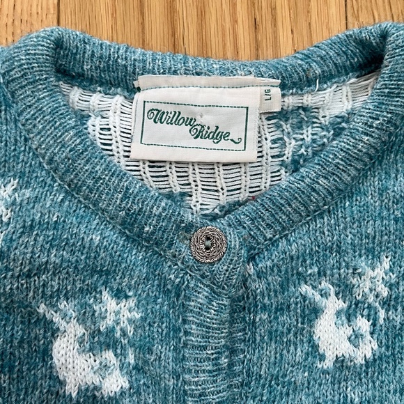 Vintage Willow Ridge Blue Fair Isle Forest Theme Cardigan - Picture 4 of 9